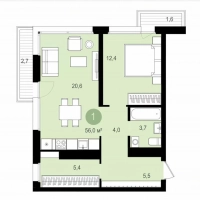 1-к. квартира, 52,5 м², 12/18 эт.