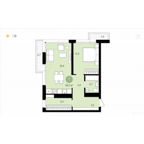 1-к. квартира, 52,5 м², 12/18 эт.